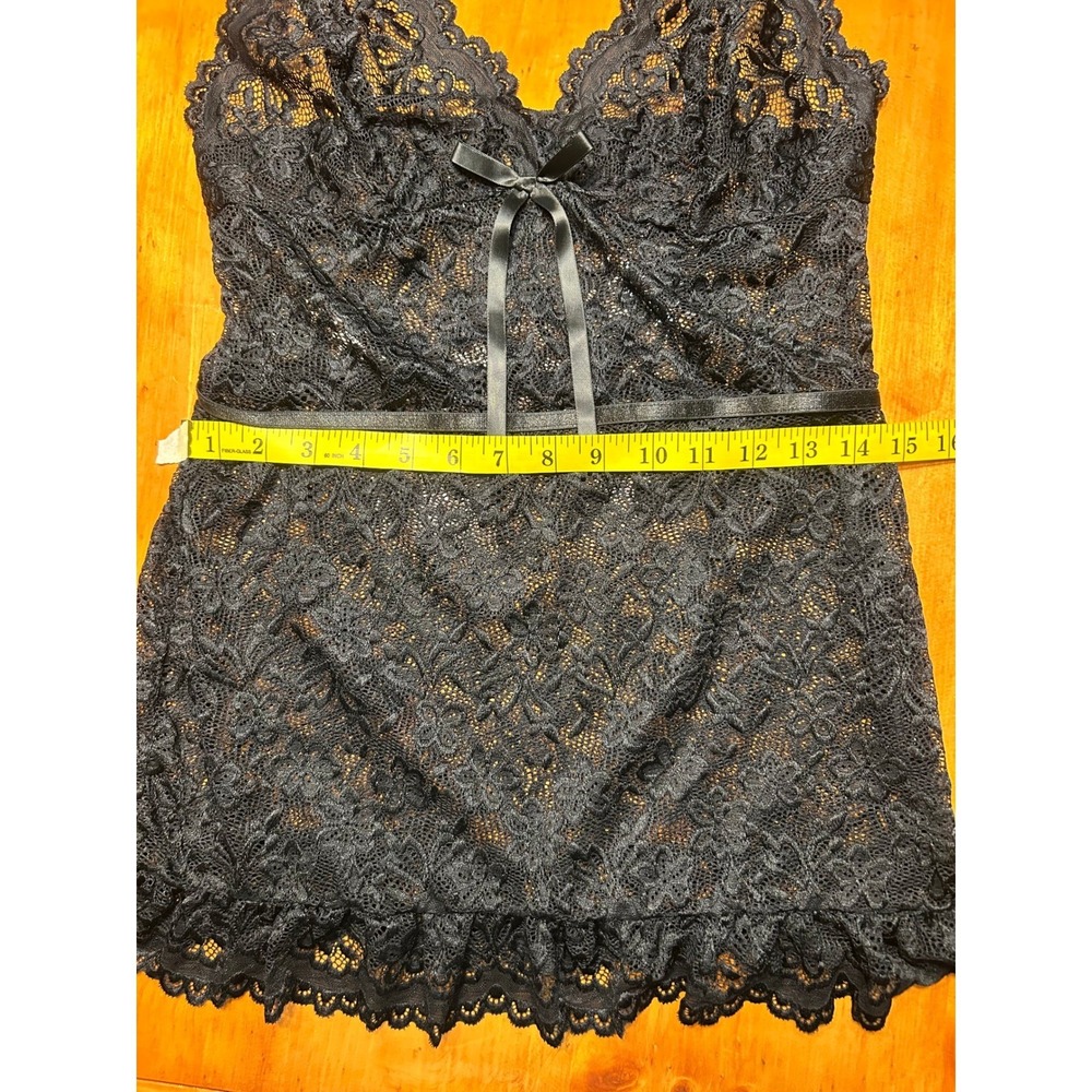 Y2K Coquette Whimsigoth Black Sheer Floral Lace Cami Sheer V-Neck Lingerie Top‎ - Picture 6 of 10